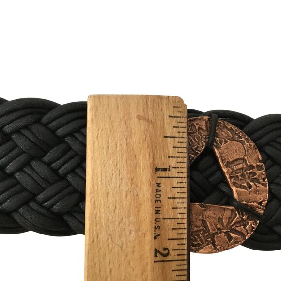 Vintage Black Braided Belt Copper Concho Statement Buckle Adjustable One Size main image 4